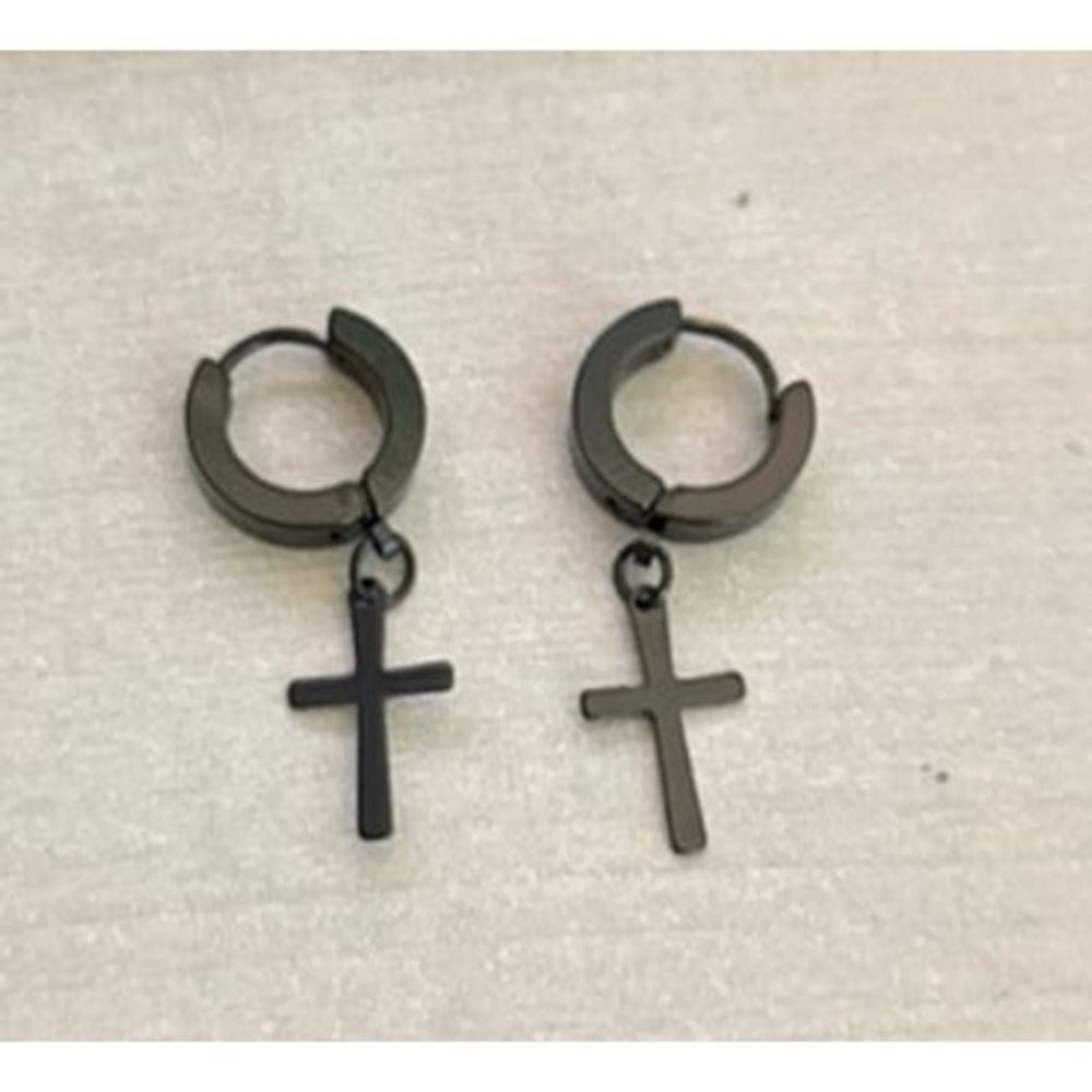Stainless Steel Black Cross Earrings Set for Men Women Dangle